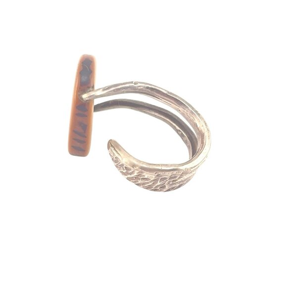 Handcrafted Silver Tone and Horn Adjustable Ring Unique - Picture 3 of 9